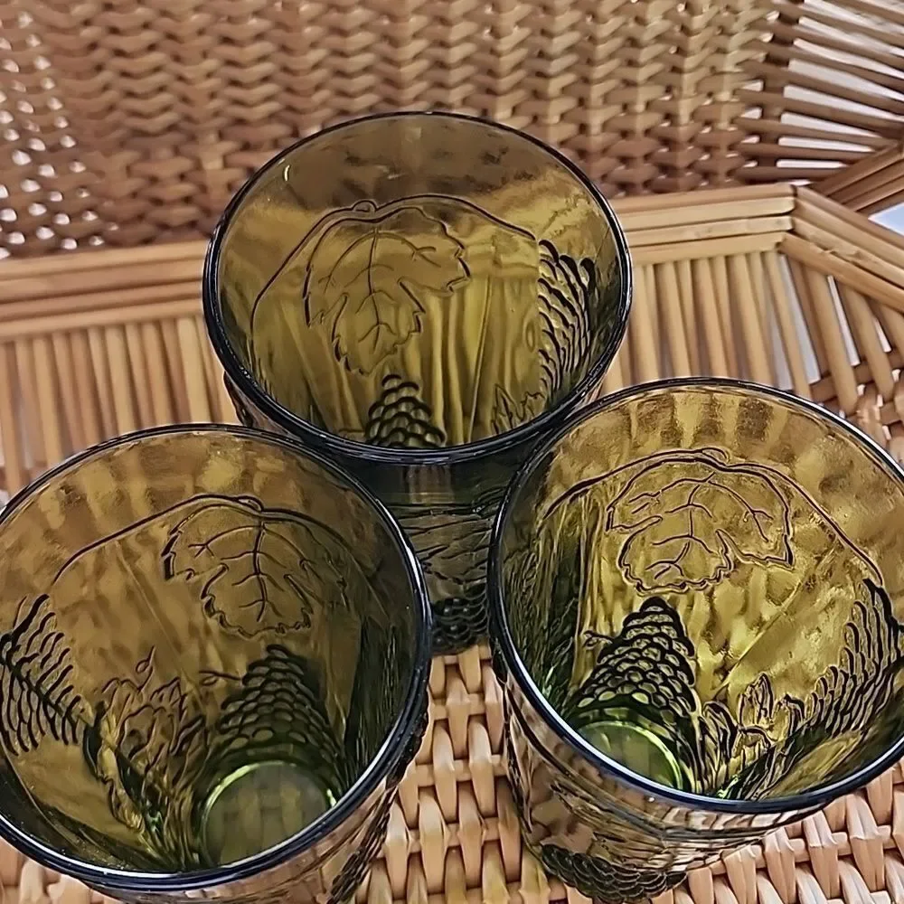 Vintage Set Of 3 Indiana Colony Harvest Grape Green Glasses